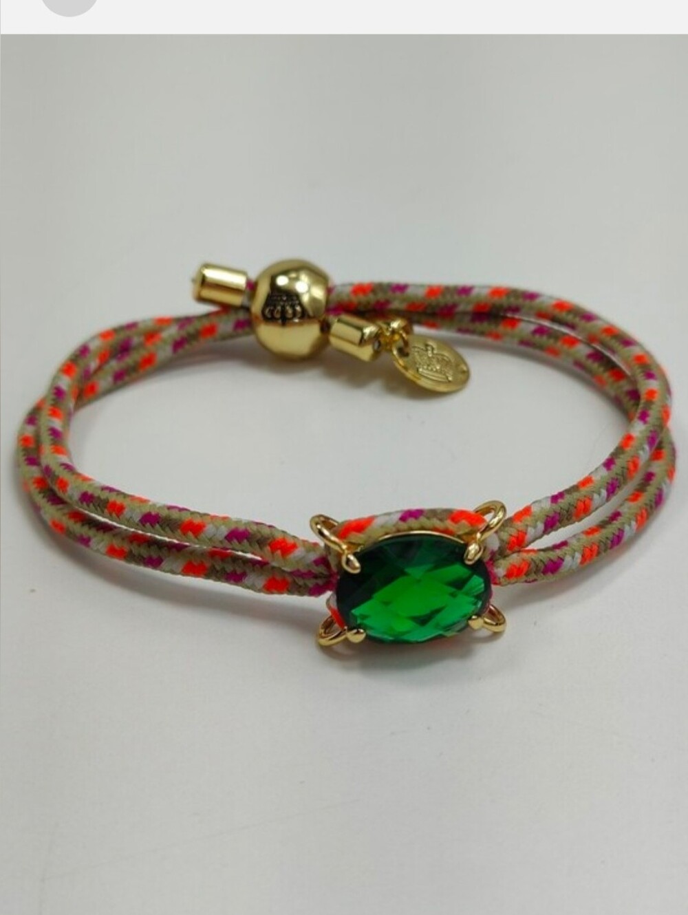 Juicy Couture Retro Faceted Green Glass Adjustable Cord Bracelet